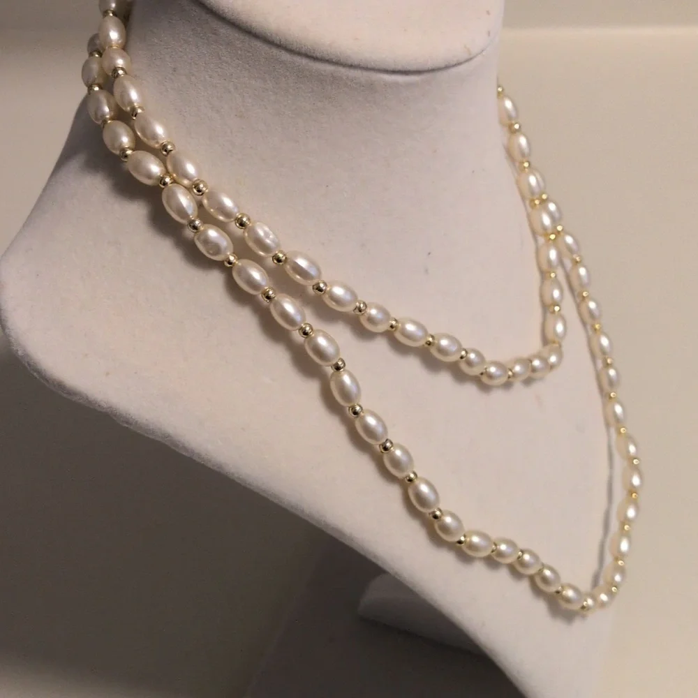Elegant Pearl‎ And Gold Beaded Necklace